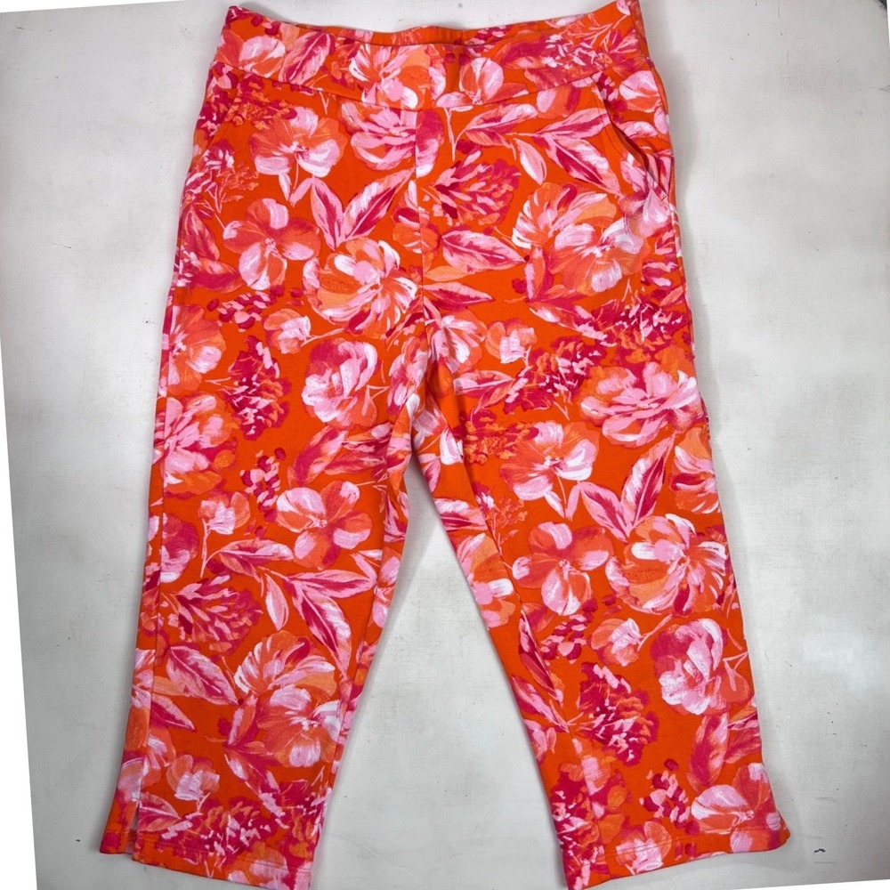 Belle by Kim Gravel Orange Floral Capri Pants Women's 6 Boho Flowercore Colorful